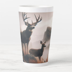 Deer Standing Majestically in Misty Mountain  Latte Mug