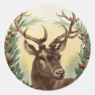 DEER Sticker, Fall Scene with Deer Classic Round Sticker