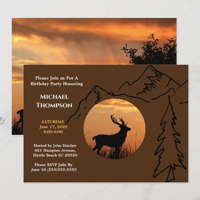  Deer Sunset  Birthday Invitation (Front/Back)