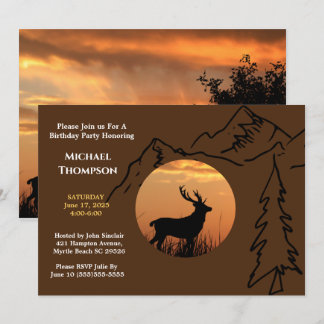 Deer Sunset Birthday Invitation