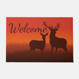 Deer Sunset Silhouette Woodland Welcome  Doormat