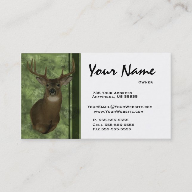 Deer Taxidermy Business Cards ~ Green (Front)