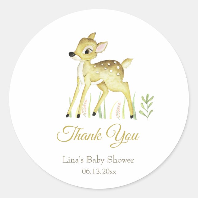 Deer thank you classic round sticker (Front)