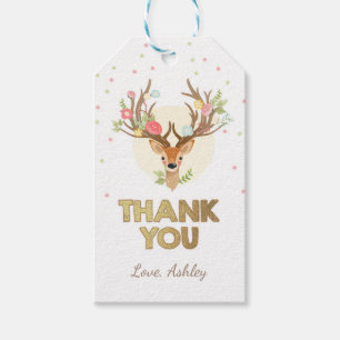 Deer thank you favour gift tag Woodland Pink Gold
