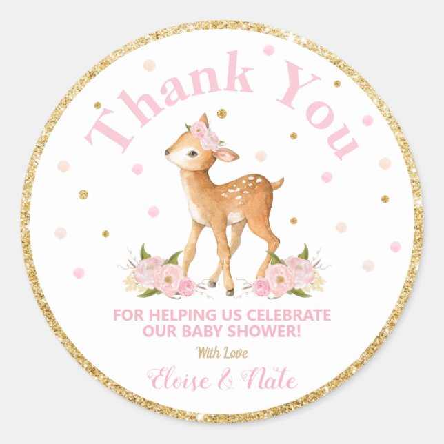 Deer Thank You Sticker Labels Baby Shower Favours (Front)