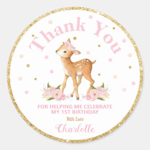 Deer Thank You Sticker Labels Birthday Favours