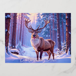 Deer To Santa's Heart - Reindeer Foil Holiday Postcard