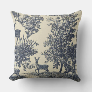 Deer Toile Pattern Woodland Scenic Botanical Cushion