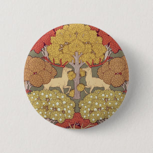 Deer &Tree,Squirrel,Bird,Rowan Berries Art Nouveau 6 Cm Round Badge