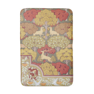 Deer &Tree Squirrel Bird Rowan Berries Art Nouveau Bath Mat
