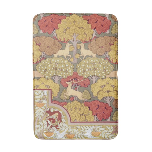 Deer &Tree,Squirrel,Bird,Rowan Berries Art Nouveau Bath Mat (Front Vertical)