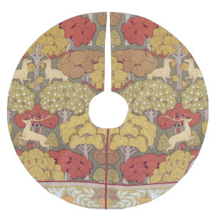 Deer &Tree Squirrel Bird Rowan Berries Art Nouveau Brushed Polyester Tree Skirt