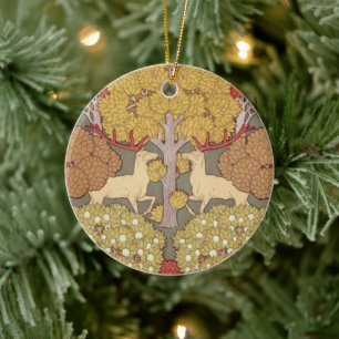 Deer &Tree Squirrel Bird Rowan Berries Art Nouveau Ceramic Tree Decoration