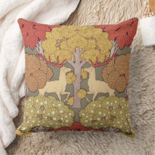 Deer &Tree Squirrel Bird Rowan Berries Art Nouveau Cushion