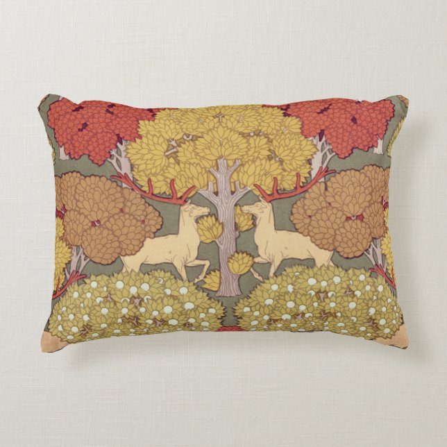 Deer &Tree,Squirrel,Bird,Rowan Berries Art Nouveau Decorative Cushion (Front)
