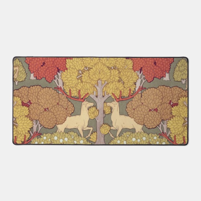 Deer &Tree Squirrel Bird Rowan Berries Art Nouveau Desk Mat (Front)