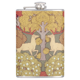 Deer &Tree Squirrel Bird Rowan Berries Art Nouveau Hip Flask