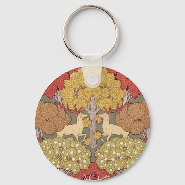 Deer &Tree,Squirrel,Bird,Rowan Berries Art Nouveau Key Ring (Front)