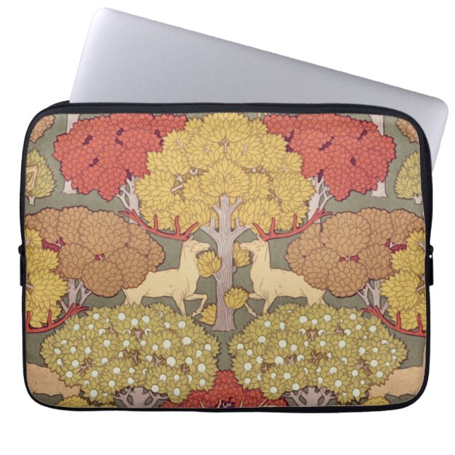 Deer &Tree Squirrel Bird Rowan Berries Art Nouveau Laptop Sleeve (Front)