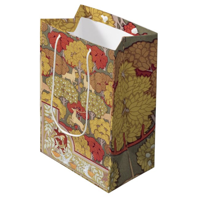Deer &Tree Squirrel Bird Rowan Berries Art Nouveau Medium Gift Bag (Front Angled)