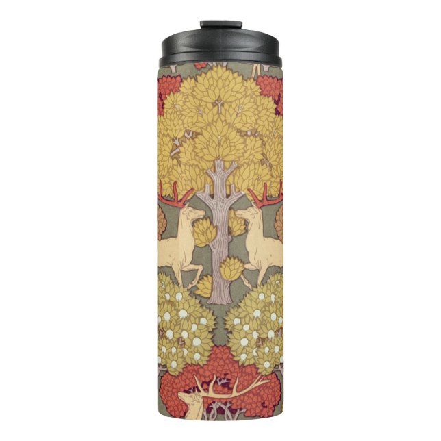 Deer &Tree Squirrel Bird Rowan Berries Art Nouveau Thermal Tumbler (Front)