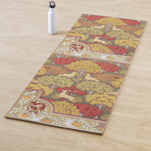 Deer &Tree Squirrel Bird Rowan Berries Art Nouveau Yoga Mat