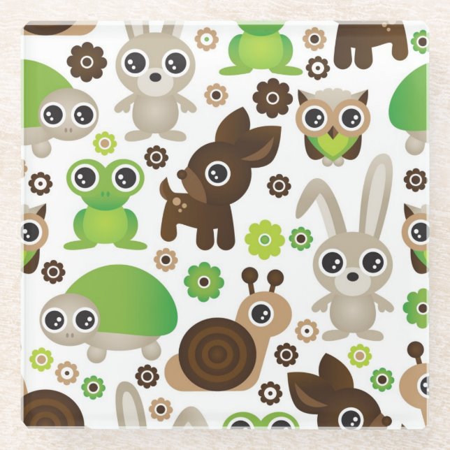 deer turtle bunny animal wallpaper glass coaster (Front)
