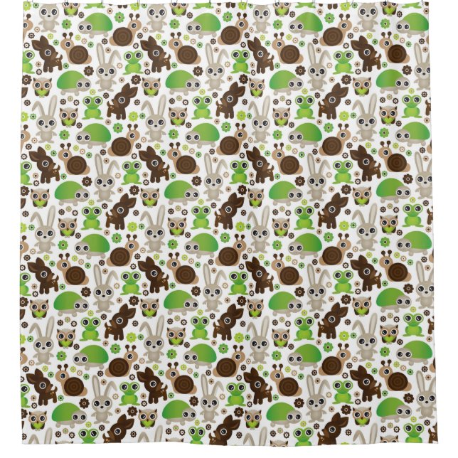 deer turtle bunny animal wallpaper shower curtain (Front)