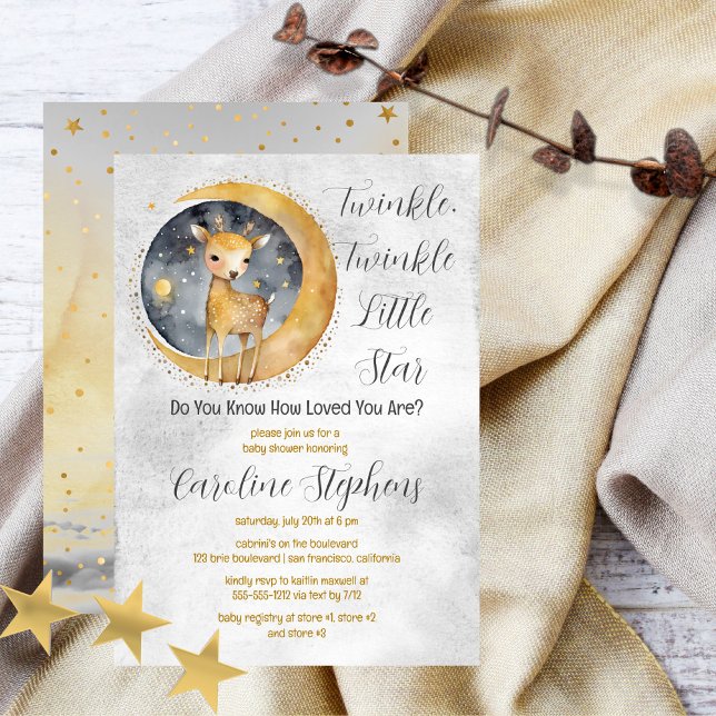 Deer Twinkle Twinkle Little Star Baby Shower Invitation (Sweet baby deer gender neutral "Twinkle, Twinkle Little Star" Baby Shower design.)
