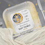 Deer Twinkle Twinkle Little Star Baby Shower Paper Plate<br><div class="desc">The deer "Twinkle Twinkle Little Star Baby Shower" invitation and accessories collection is a charming ensemble featuring a delightful watercolor depiction of a cute baby deer standing on a golden-toned moon, accompanied by silver and gold-toned stars. The design exudes an endearing and dreamy atmosphere, perfect for celebrating the imminent arrival...</div>