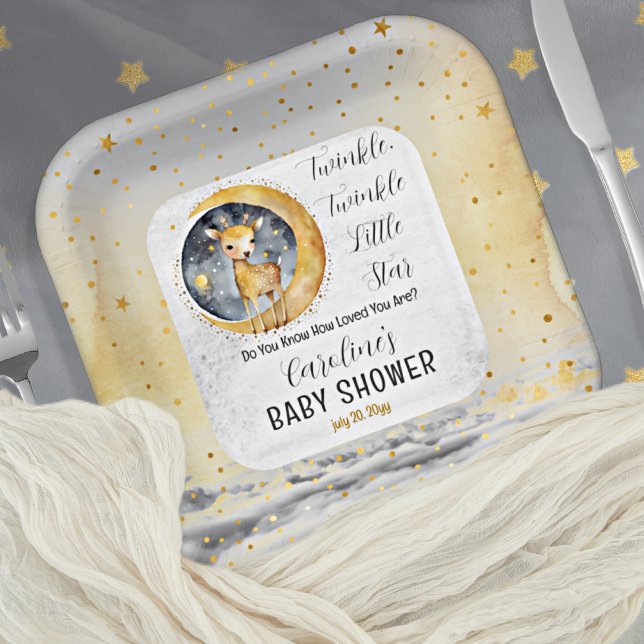 Deer Twinkle Twinkle Little Star Baby Shower Paper Plate (Sweet baby deer gender neutral "Twinkle, Twinkle Little Star" Baby Shower design.)