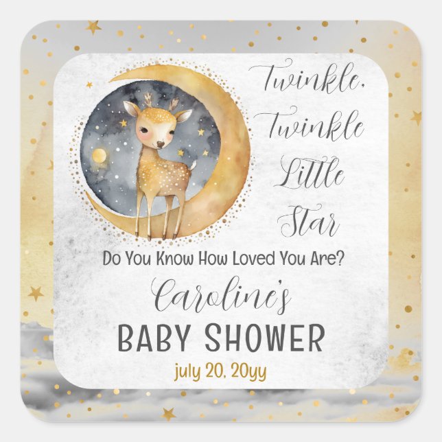 Deer Twinkle Twinkle Little Star Baby Shower Square Sticker (Front)