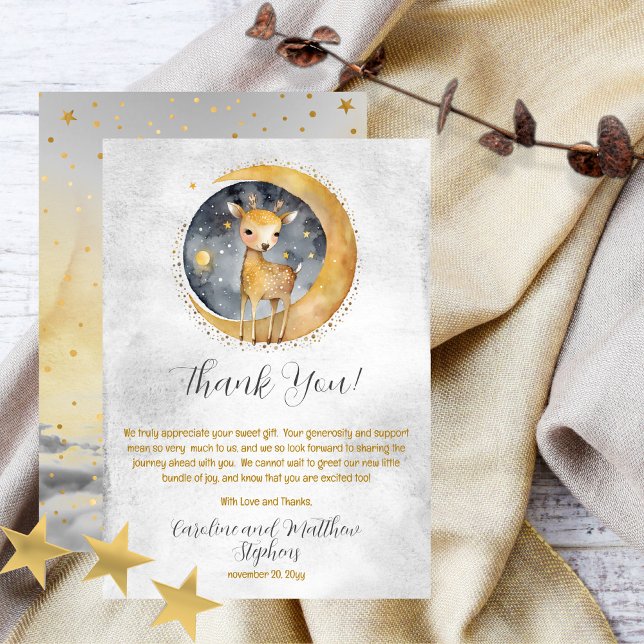 Deer Twinkle Twinkle Little Star Baby Shower Thank You Card (Sweet baby deer gender neutral "Twinkle, Twinkle Little Star" Baby Shower design.)