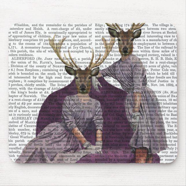 Deer Twins in Purple Mouse Mat (Front)