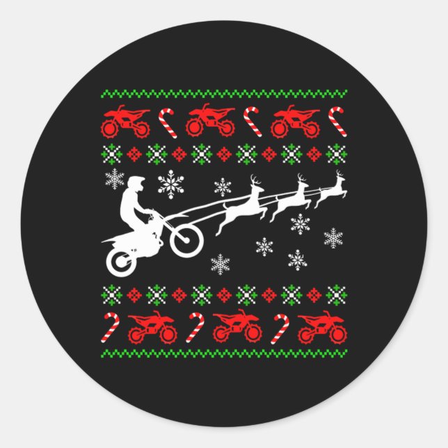 Deer Ugly Christmas Biker Motorcycle Motocross Gif Classic Round Sticker (Front)
