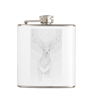 Deer under the night sky hip flask
