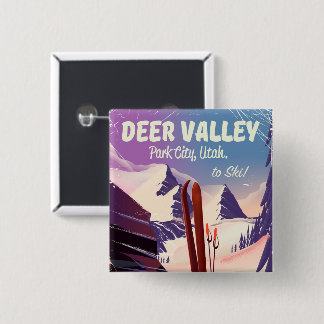 Deer Valley, Park City, Utah, Ski travel poster. 15 Cm Square Badge