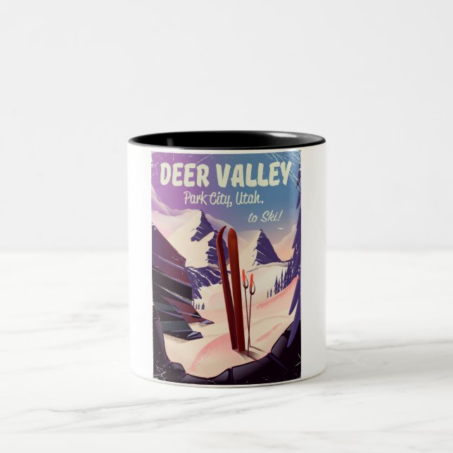 Deer Valley, Park City, Utah, Ski travel poster. Two-Tone Coffee Mug (Center)