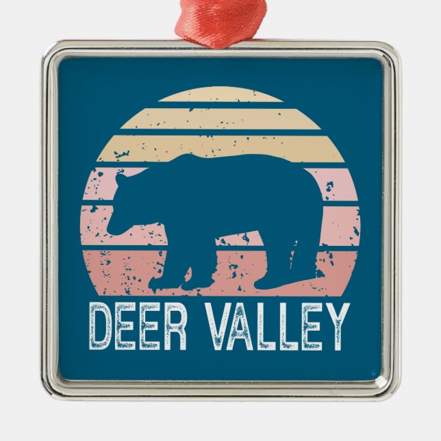 Deer Valley Utah Retro Bear Metal Tree Decoration (Front)
