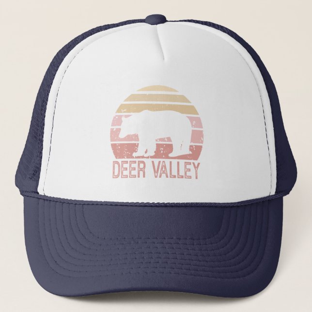 Deer Valley Utah Retro Bear Trucker Hat (Front)