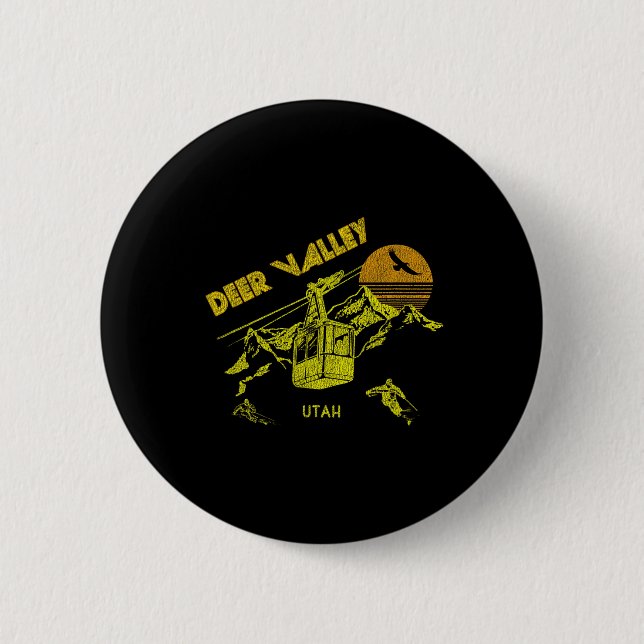Deer Valley Utah Retro Skiing Tee  6 Cm Round Badge (Front)