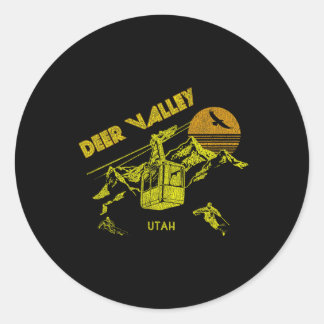 Deer Valley Utah Retro Skiing Tee  Classic Round Sticker
