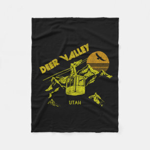 Deer Valley Utah Retro Skiing Tee Fleece Blanket