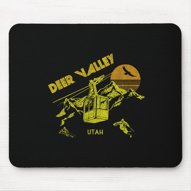 Deer Valley Utah Retro Skiing Tee  Mouse Mat (Front)