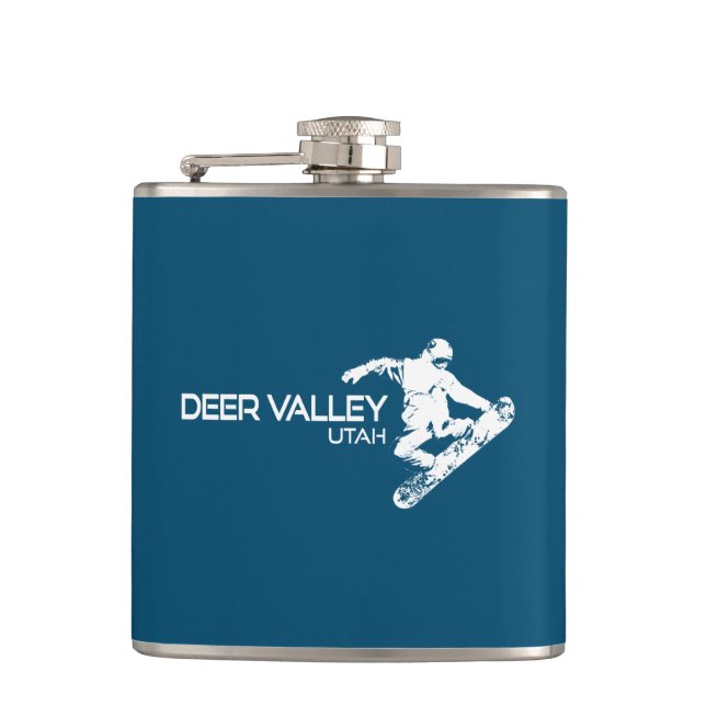 Deer Valley Utah Snowboarder Hip Flask (Front)
