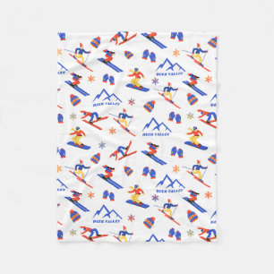 Deer Valley Utah Wasatch Ski Snowboard Pattern Fleece Blanket