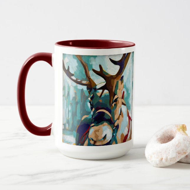 Deer w/ Antlers Painting - Gift for Animal Lovers Mug (With Donut)