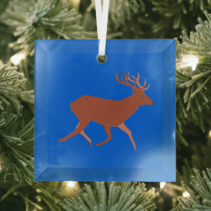 Deer Walking Festive Blue Background Glass Tree Decoration