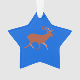 Deer Walking Festive Blue Background Star Ornament