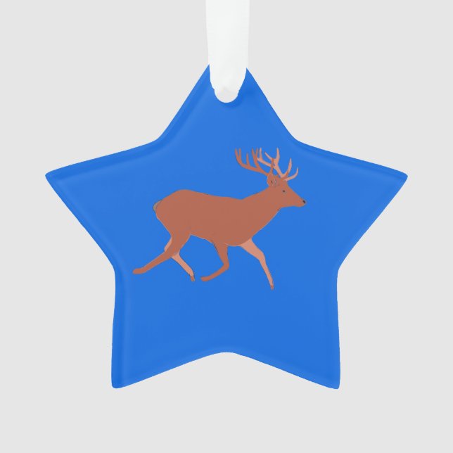 Deer Walking Festive Blue Background Star Ornament (Front)